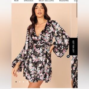 Petal & Pup REINE PUFF SLEEVE MINI DRESS - BLACK FLORAL